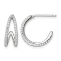 Sterling Silver Polished Rhodium-plated CZ Post Hoop Earrings