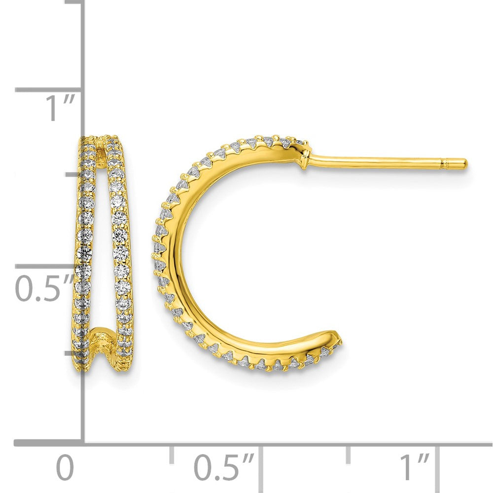 Sterling Silver Polished Gold-tone CZ Post Hoop Earrings