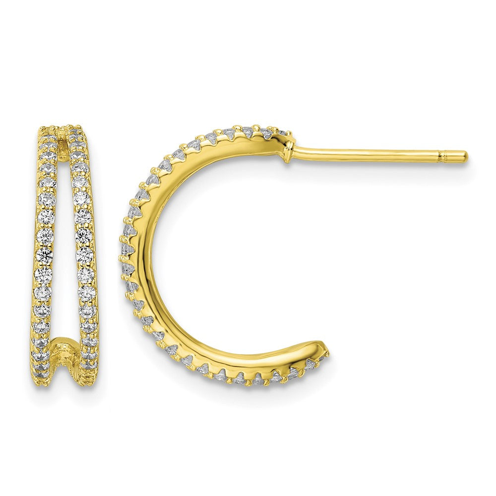 Sterling Silver Polished Gold-tone CZ Post Hoop Earrings