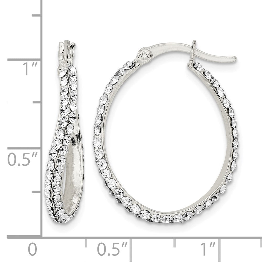 Sterling Silver CZ Oval Hoop Earrings
