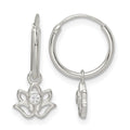 Sterling Silver Polished CZ Dangle Lotus Endless Hoop Earrings