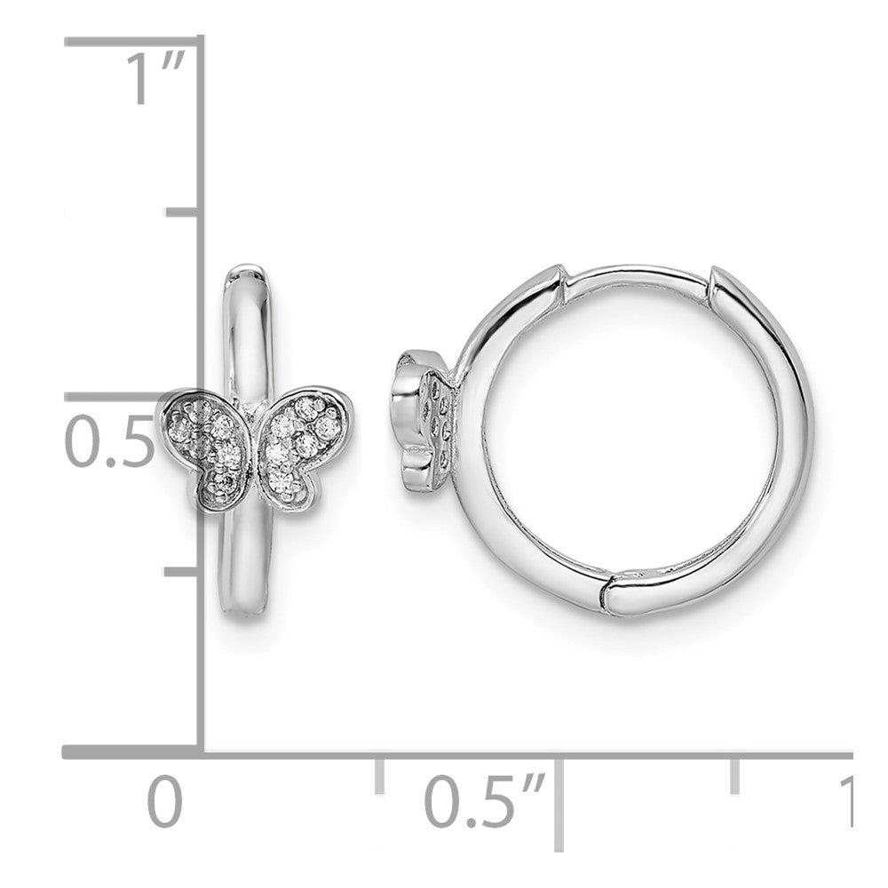 Sterling Silver Rhodium-plated Polished CZ Hinged Hoop Butterfly Earrings