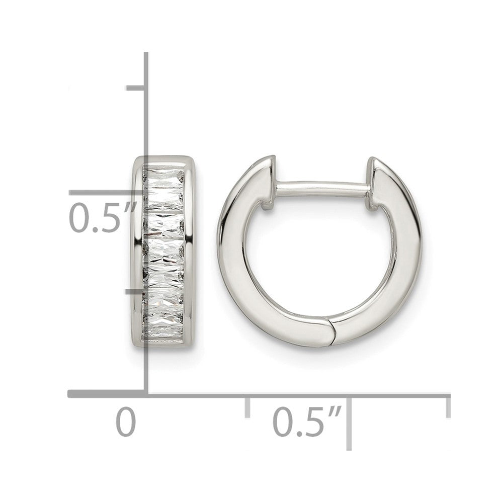 Sterling Silver Polished Baguette CZ Hinged Hoop Earrings