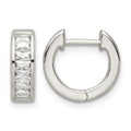 Sterling Silver Polished Baguette CZ Hinged Hoop Earrings