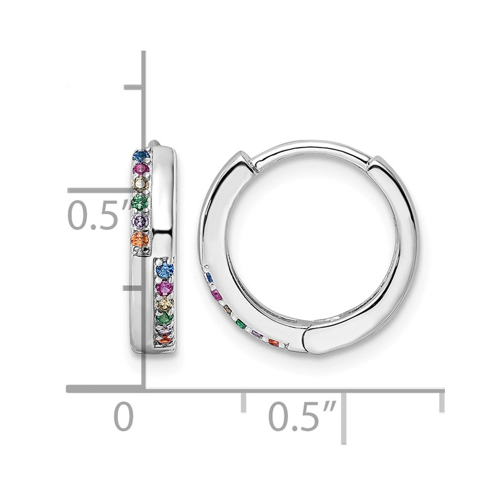 Sterling Silver Rhodium-plated Multicolor CZ Hinged Hoop Earrings