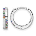 Sterling Silver Rhodium-plated Multicolor CZ Hinged Hoop Earrings
