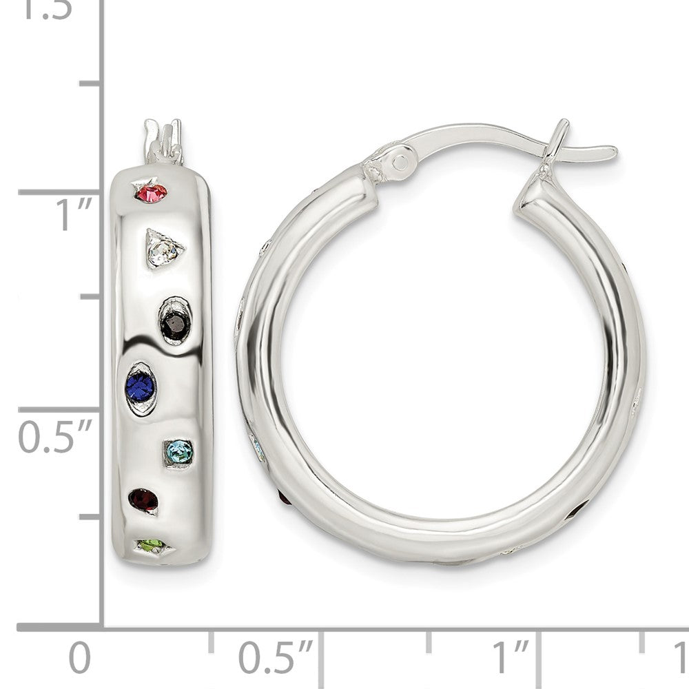 Sterling Silver Polished Multi-color CZ Circle Hoop Earrings
