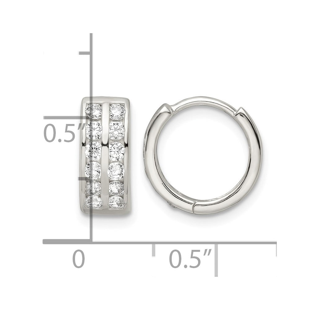 Sterling Silver Polished 2 Row CZ Hinged Hoop Earrings