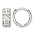 Sterling Silver Polished 2 Row CZ Hinged Hoop Earrings