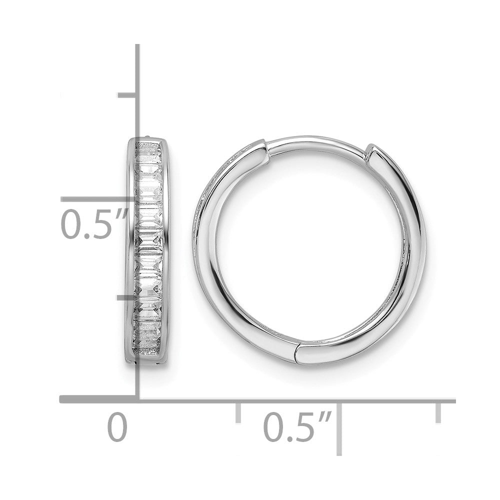 Sterling Silver Polished Rhodium-plated CZ Hinged Hoop Earrings