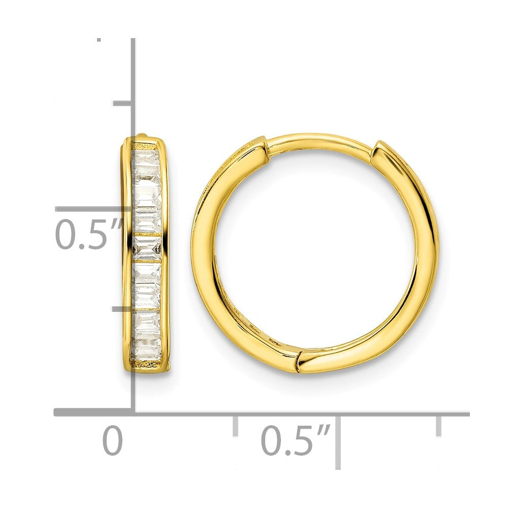 Sterling Silver Polished Gold-tone CZ Hinged Hoop Earrings