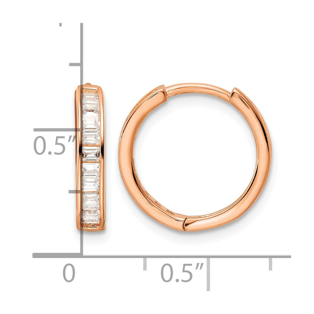 Sterling Silver Polished Rose-tone CZ Hinged Hoop Earrings