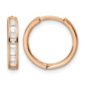 Sterling Silver Polished Rose-tone CZ Hinged Hoop Earrings