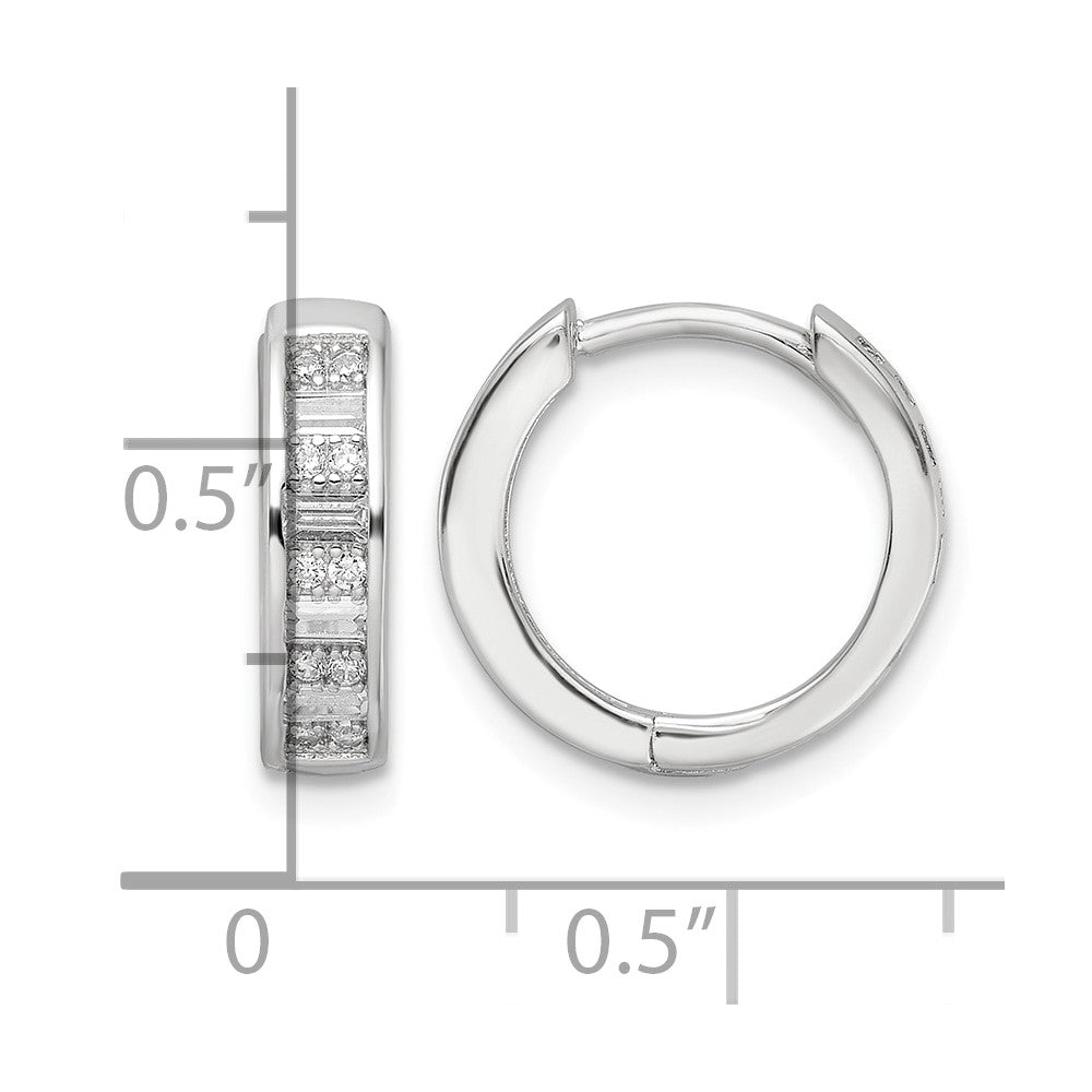 Sterling Silver Polished Rhodium-plated CZ Hinged Hoop Earrings