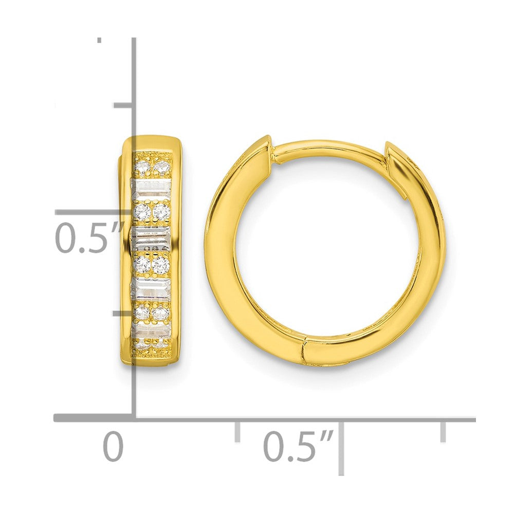 Sterling Silver Polished Gold-tone CZ Hinged Hoop Earrings