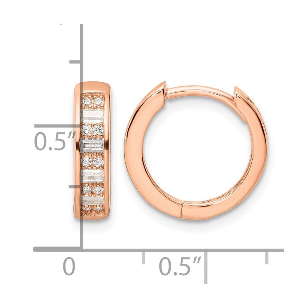 Sterling Silver Polished Rose-tone CZ Hinged Hoop Earrings