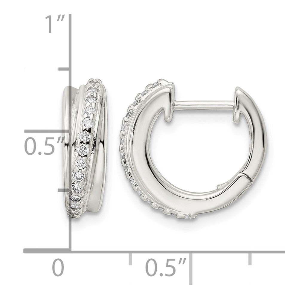 Sterling Silver Polished CZ Hinged Hoop Earrings