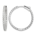 Sterling Silver Polished Rhodium-plated In & Out CZ Hinged Hoop Earrings