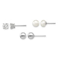 Sterling Silver RH-pl Ball/ 6-7mm Button FWC Pearl/CZ Stud Ear Set