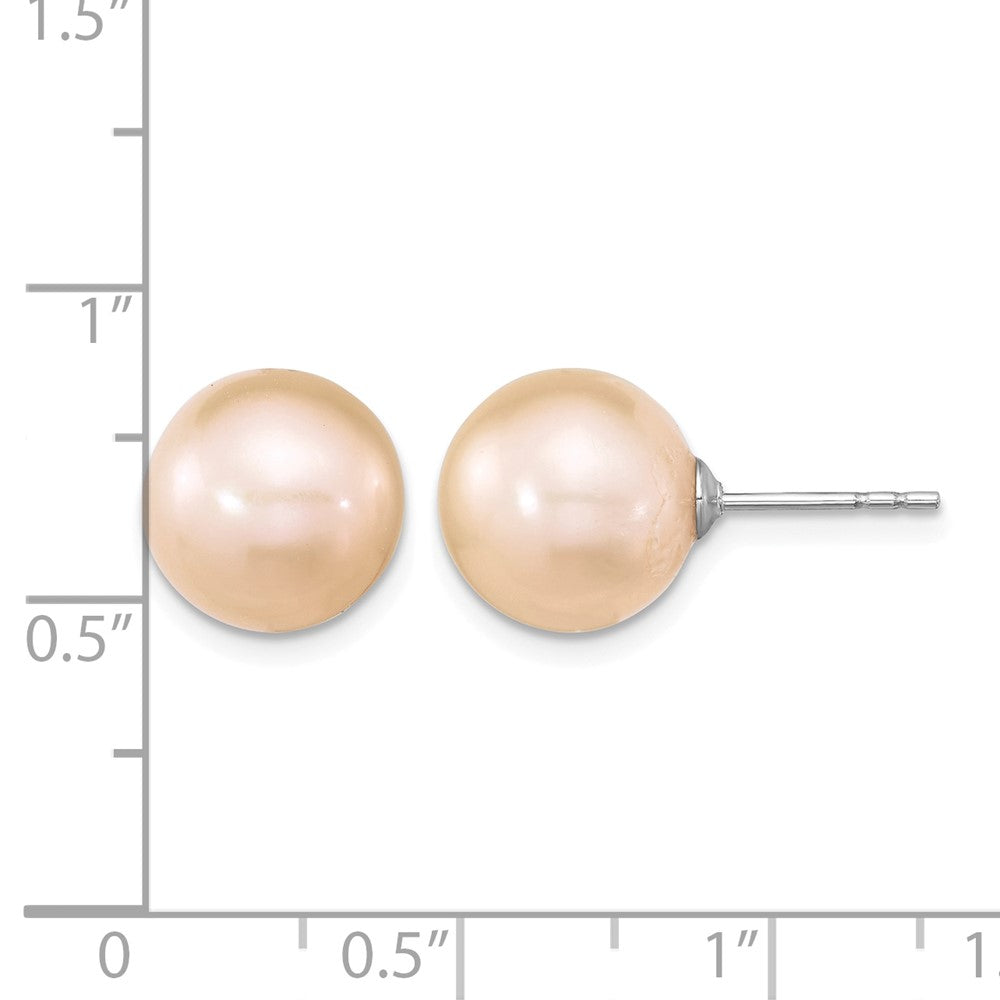 Sterling Silver Rhodium-plated 10-11mm Pink Round FWC Pearl Post Earrings