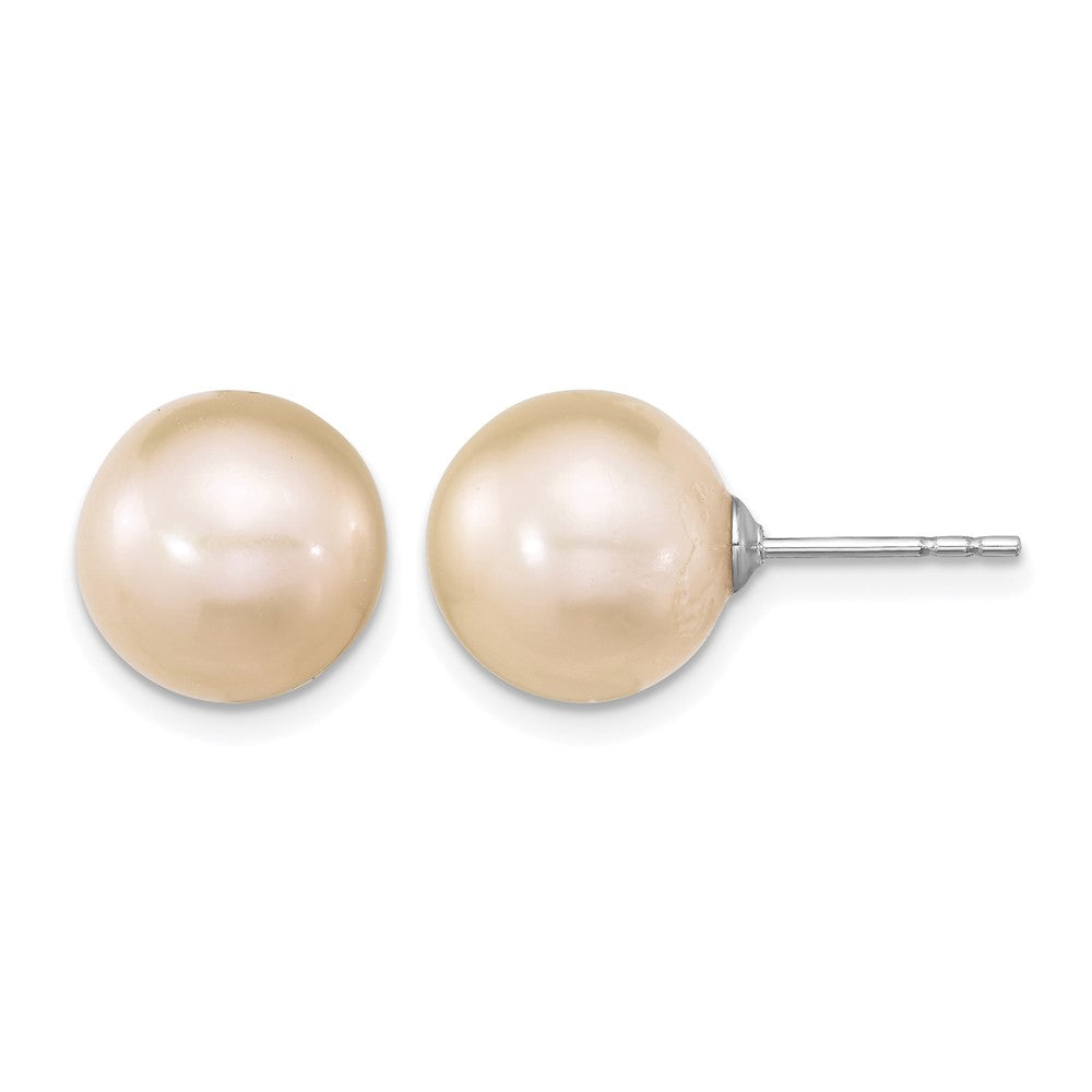 Sterling Silver Rhodium-plated 10-11mm Pink Round FWC Pearl Post Earrings
