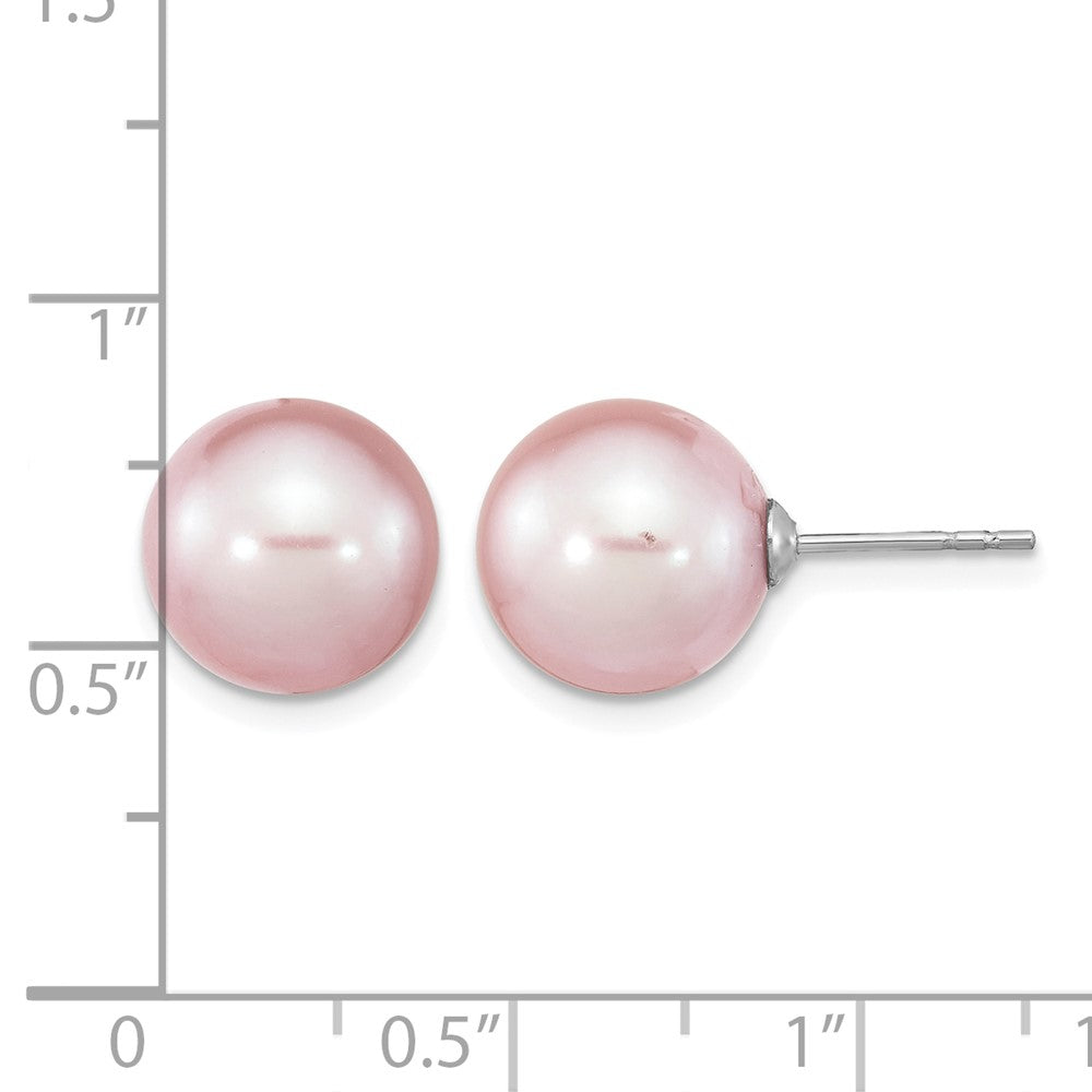 Sterling Silver Rhodium-plated 10-11mm Purple Round FWC Pearl Post Earrings