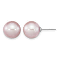 Sterling Silver Rhodium-plated 10-11mm Purple Round FWC Pearl Post Earrings