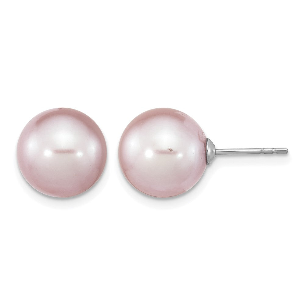 Sterling Silver Rhodium-plated 10-11mm Purple Round FWC Pearl Post Earrings