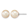Sterling Silver Rhodium-plated 9-10mm Pink Round FWC Pearl Post Earrings