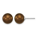 Sterling Silver Rhodium-plated 9-10mm Brown Round FWC Pearl Post Earrings