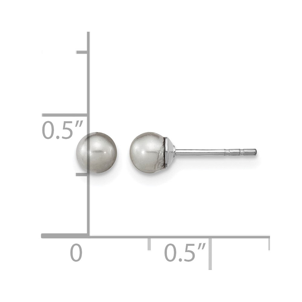 Sterling Silver Rhodium-plated 4-5mm Grey Round FWC Pearl Post Earrings