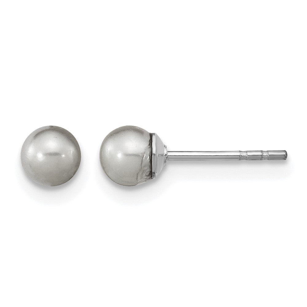 Sterling Silver Rhodium-plated 4-5mm Grey Round FWC Pearl Post Earrings