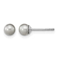 Sterling Silver Rhodium-plated 4-5mm Grey Round FWC Pearl Post Earrings