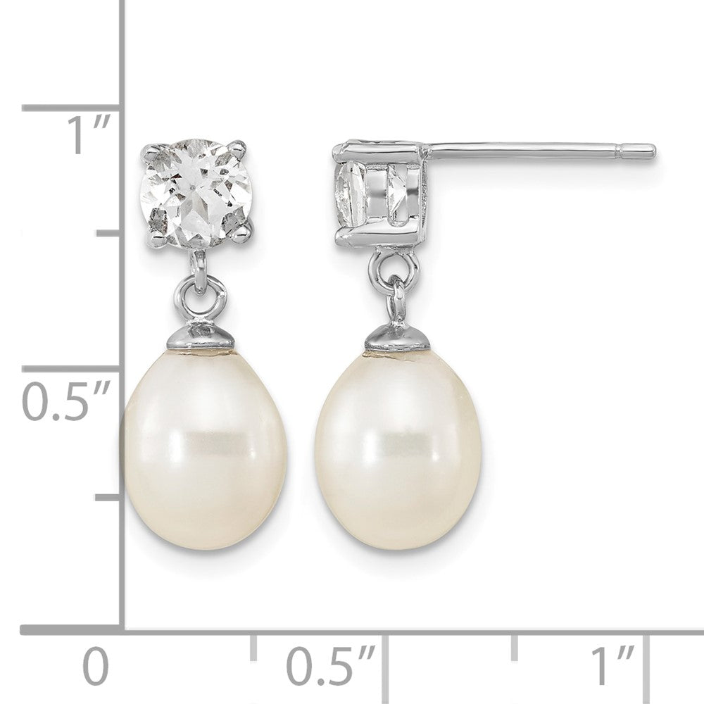 Sterling Silver Rh-pl W. Topaz 7-10mm Wht Teardrop FWC Pearl Earrings