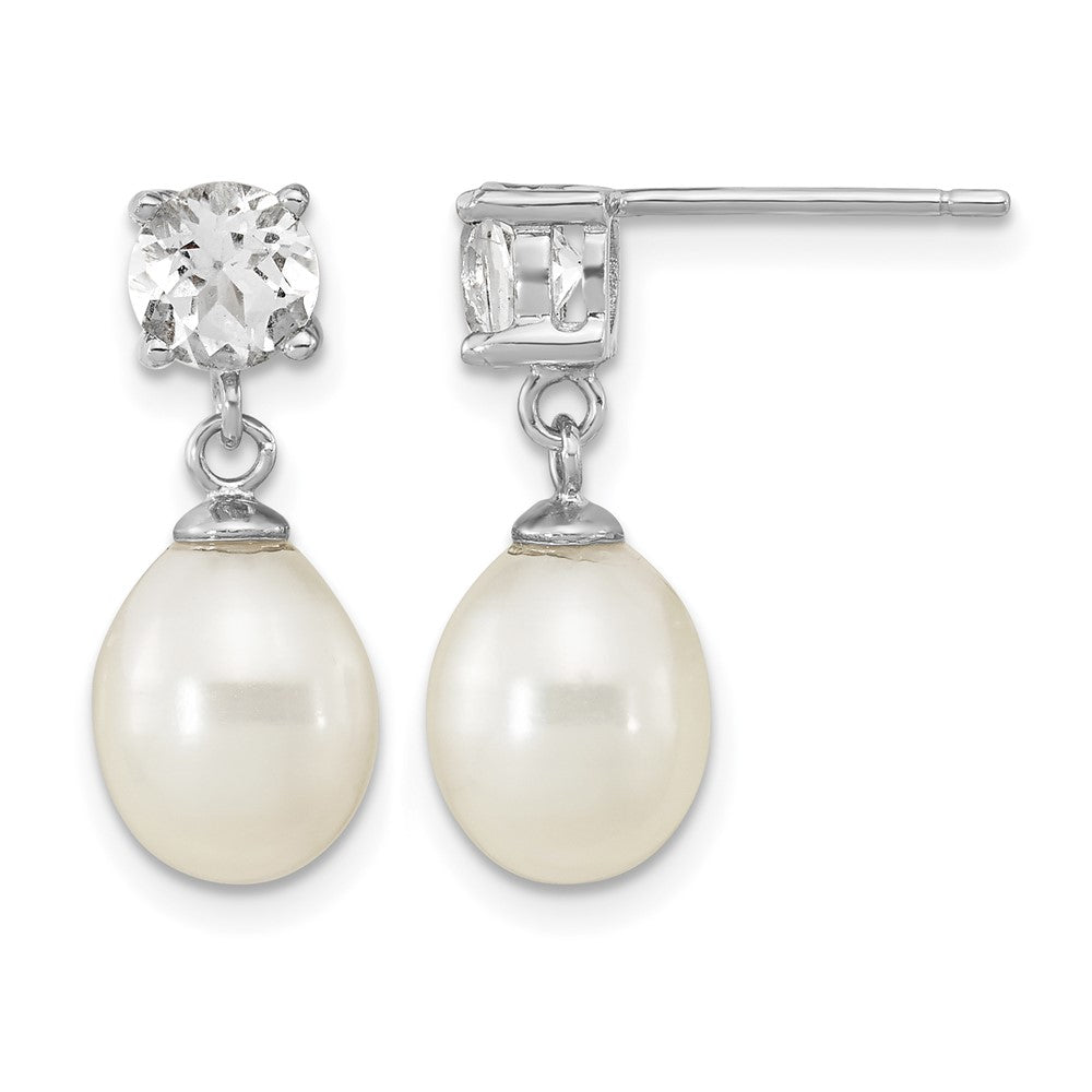 Sterling Silver Rh-pl W. Topaz 7-10mm Wht Teardrop FWC Pearl Earrings