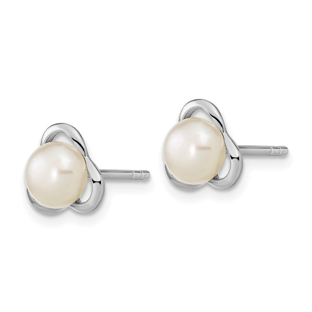 Sterling Silver Rho-plated 6-7mm White Button FWC Pearl Post Earrings
