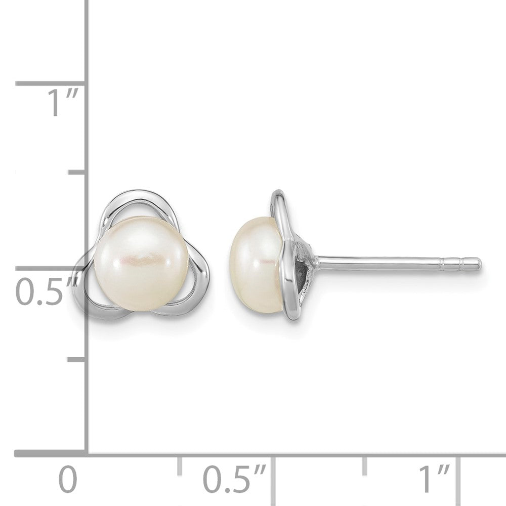 Sterling Silver Rho-plated 6-7mm White Button FWC Pearl Post Earrings
