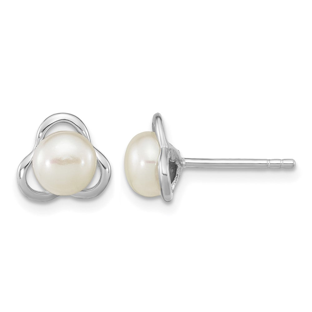 Sterling Silver Rho-plated 6-7mm White Button FWC Pearl Post Earrings