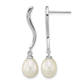 Sterling Silver Rhodium-plated 7x9mm Teardrop FWC Pearl Dangle Earrings