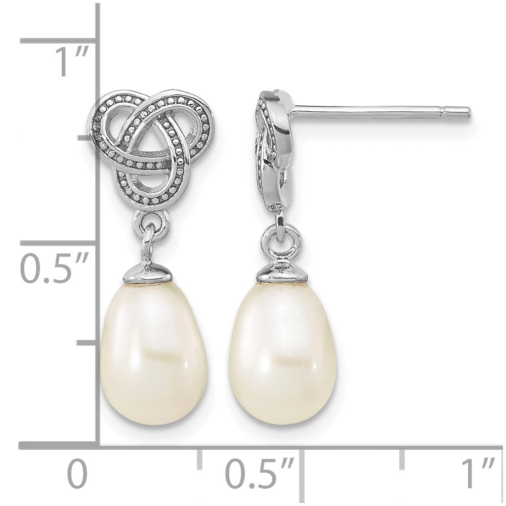 Sterling Silver Rhodium-plated 6-7mm White Rice FWC Post Dangle Earrings