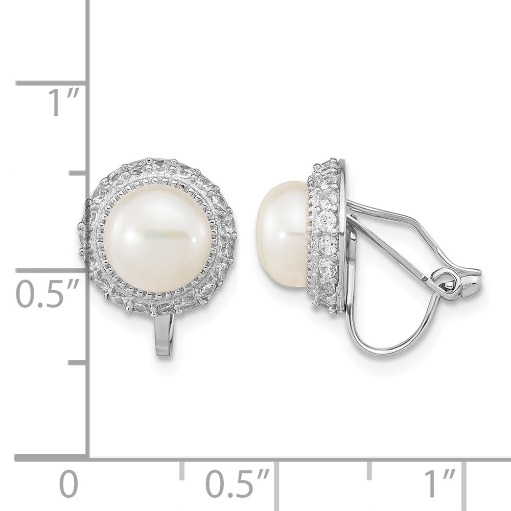 Sterling Silver Rhodium-plated 7-8mm Button FWC Pearl Non-pierced Earrings