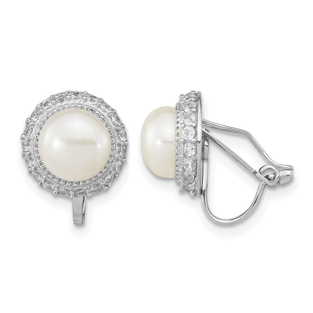 Sterling Silver Rhodium-plated 7-8mm Button FWC Pearl Non-pierced Earrings