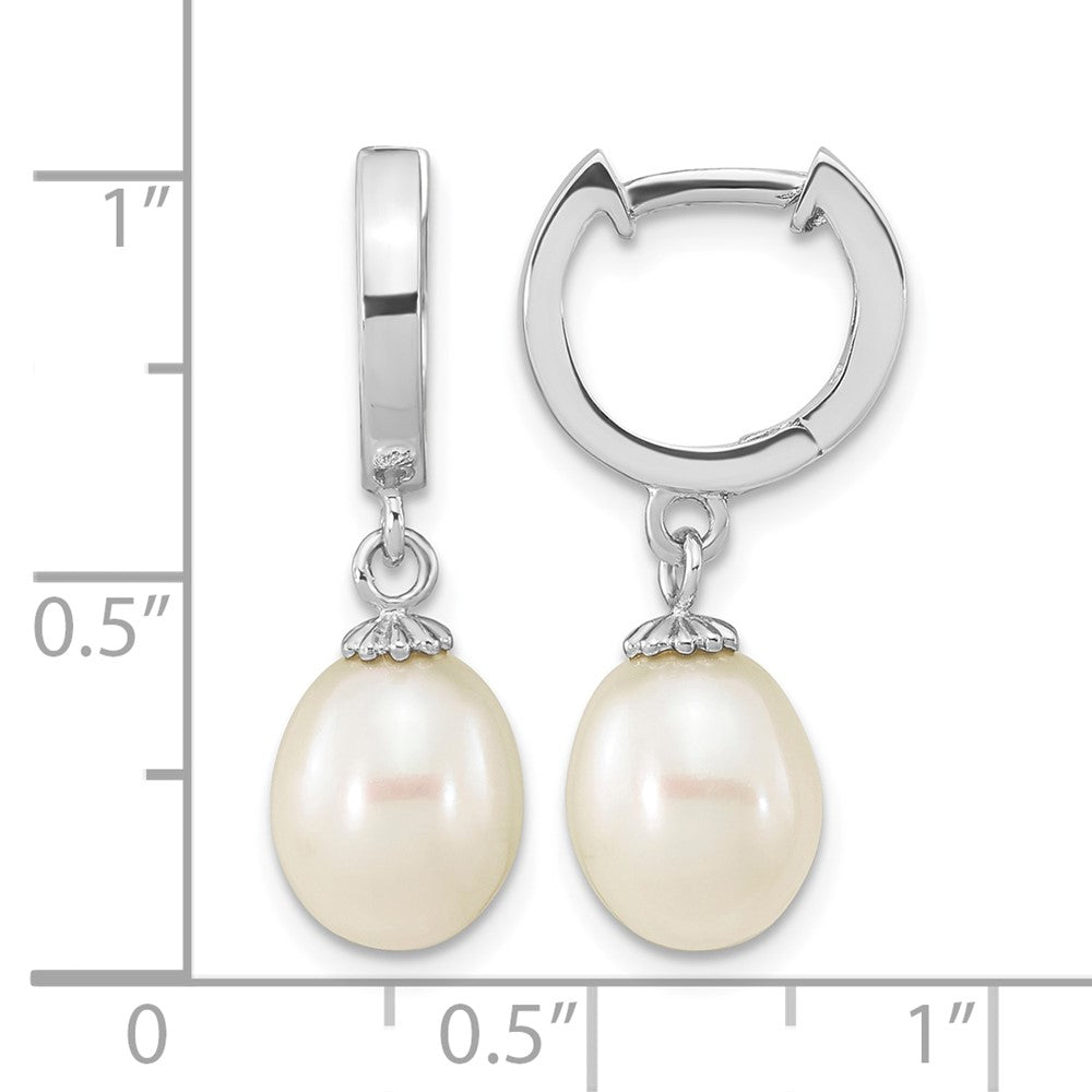 Sterling Silver Rhodium-plated 8-9mm White Teardrop FWC Pearl Earrings