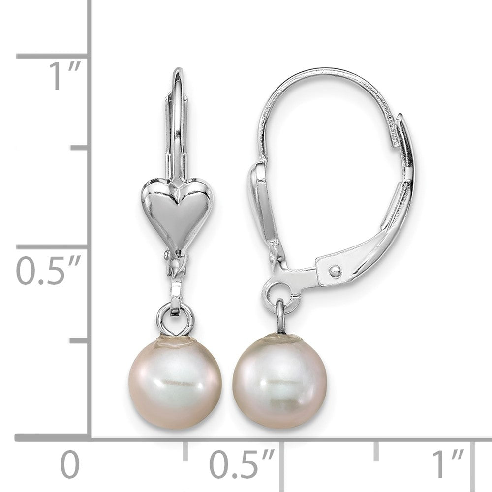 Sterling Silver RH-plated 6-7mm Grey FWC Pearl Heart Leverback Earrings