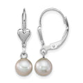 Sterling Silver RH-plated 6-7mm Grey FWC Pearl Heart Leverback Earrings