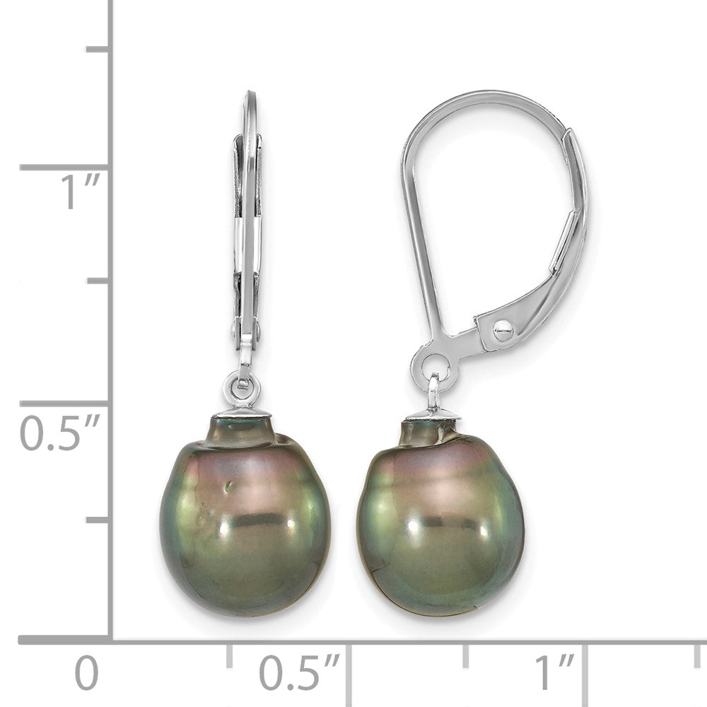 SS RH-plated 9-10mm Tahitian Saltwater Pearl Leverback Earrings