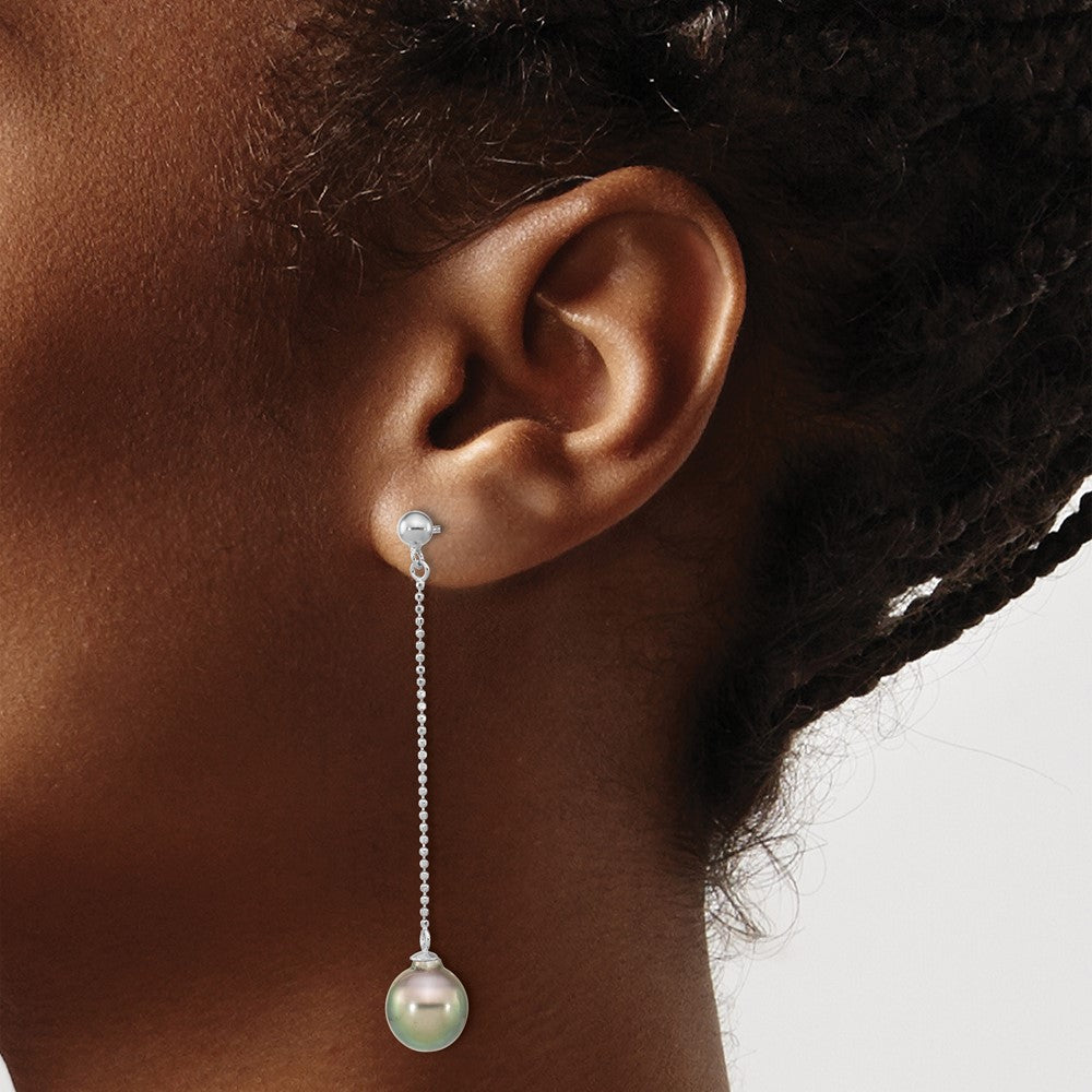 Sterling Silver Rhodium-plated 9-10mm Tahitian Saltwater Pearl Earrings