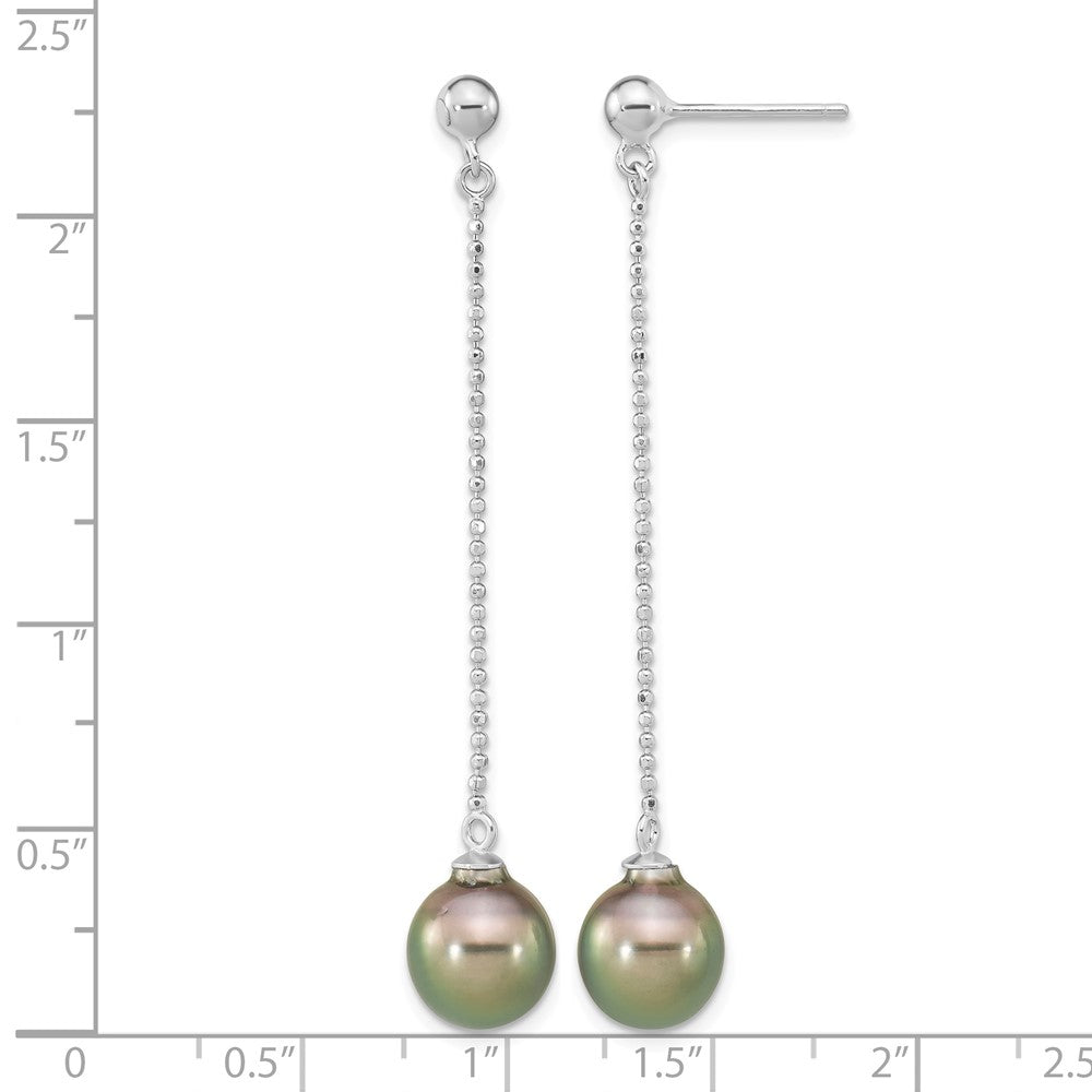 Sterling Silver Rhodium-plated 9-10mm Tahitian Saltwater Pearl Earrings