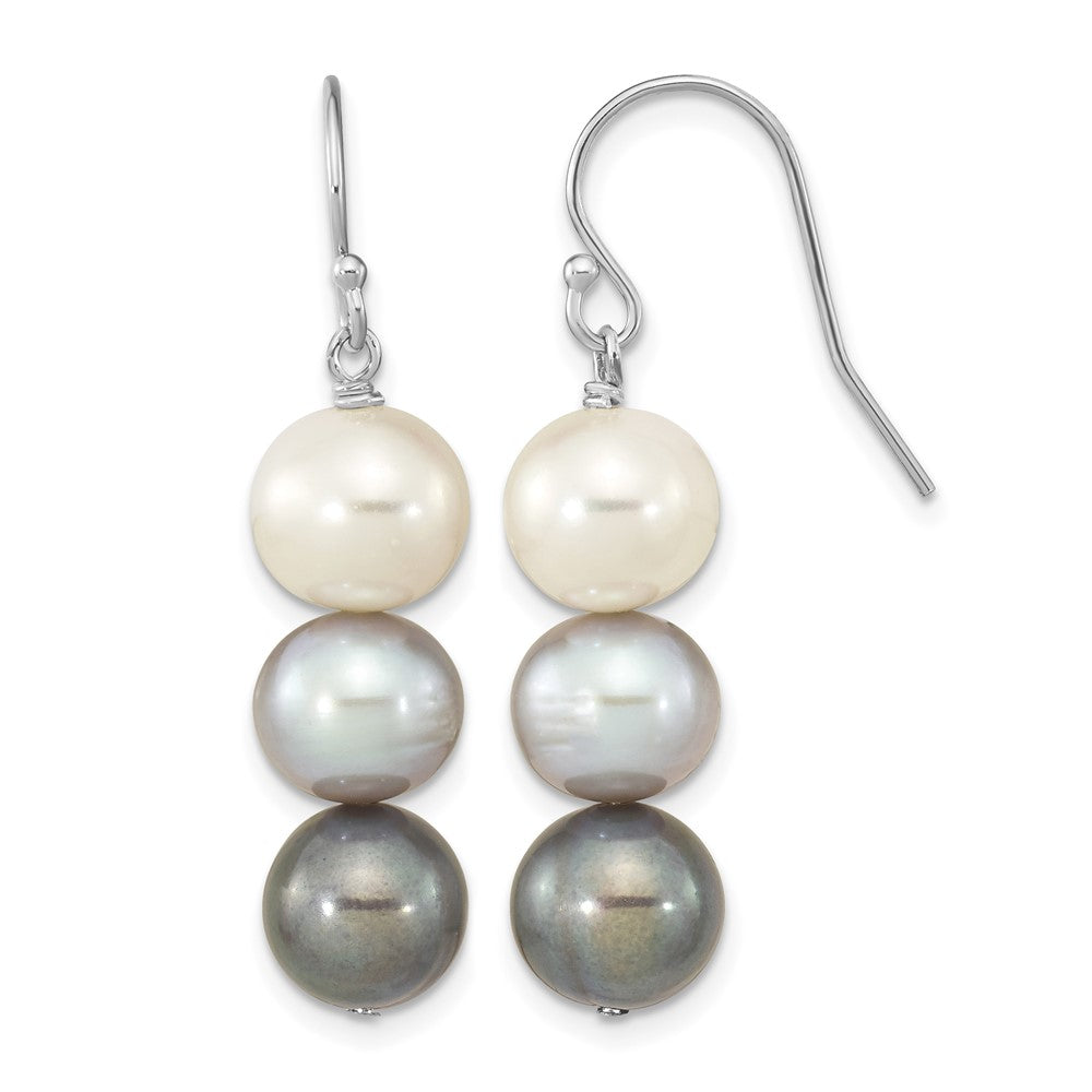 Sterling Silver RH-plated Black/White/Grey FWC Pearl Dangle Earrings