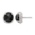 Sterling Silver Polished & Twisted Edge Round Onyx Post Earrings
